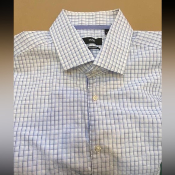 Mens Hugo Boss Checkered Button Down Dress Shirt, Size 18 (Neck) - Picture 3 of 4